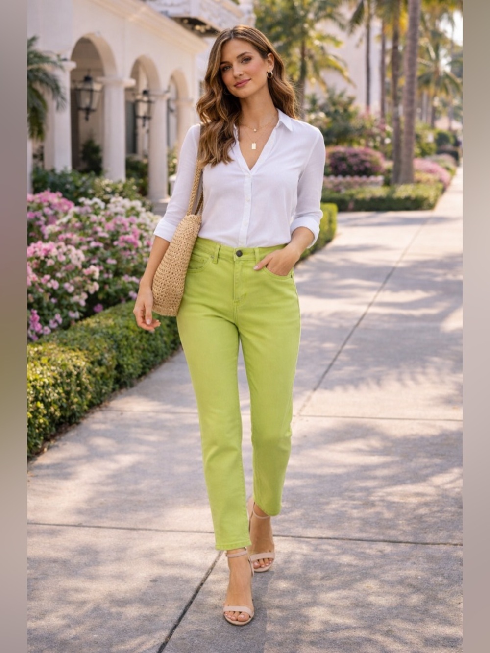 NWT Christopher & Banks Lime Green Straight Leg Jeans 💚 High Rise Spring Summer
